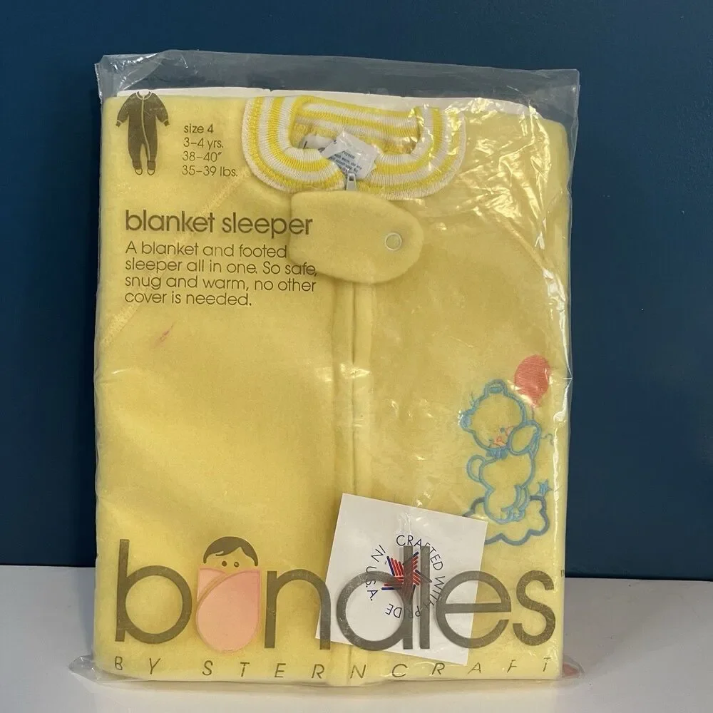 Vintage Bundles Sleeper Footed PJ’s Size 4 Yellow Teddy Bear USA NEW 3-4yrs